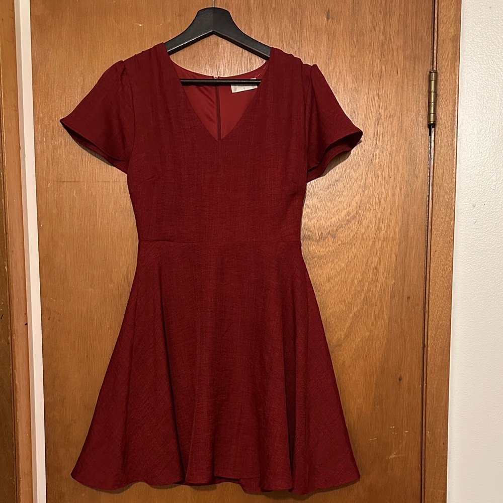 EUC Altar’d State Dark Red V-Neck Fit & Flare Dress Size Small